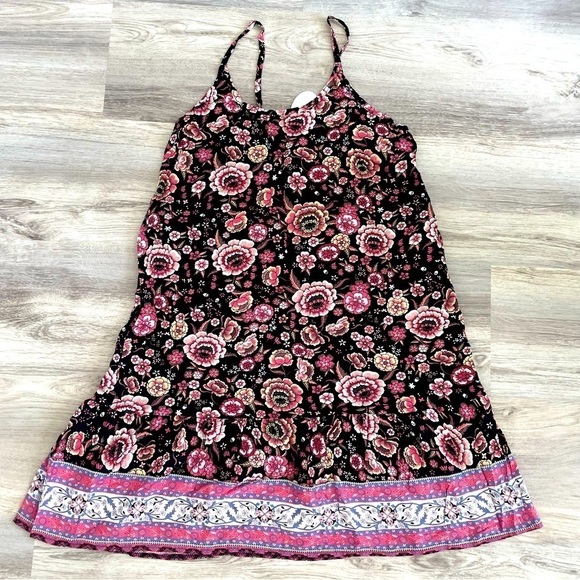 Qearal Black and Pink Floral Mini Dress Size M - Picture 1 of 8